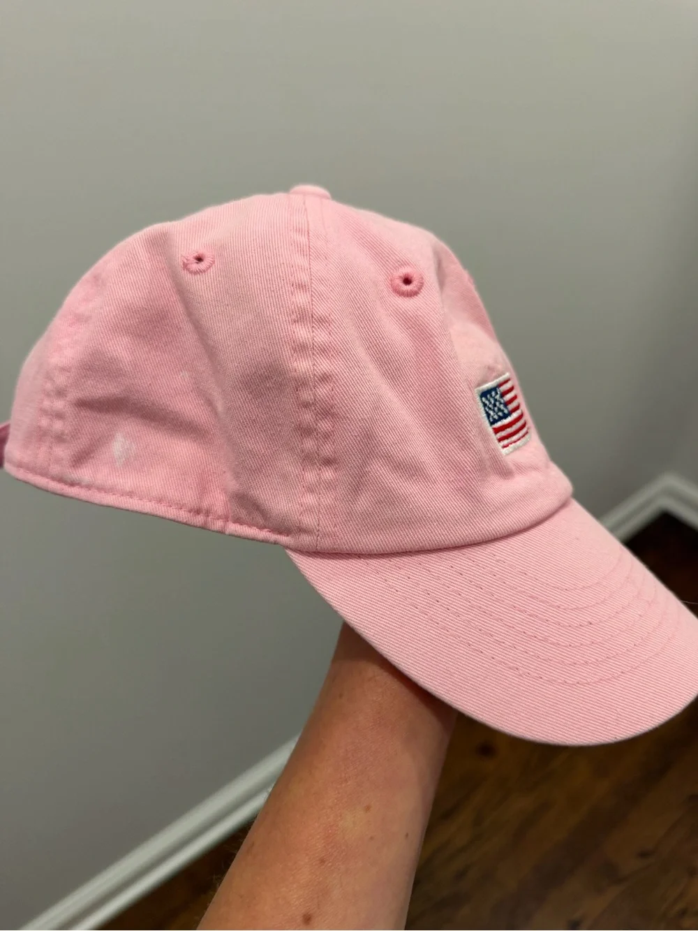 Kids Pink Baseball Cap with American Flag Patch